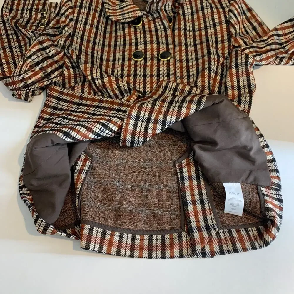 Cabi Blazer Womens M Medium Jazzy Toffee Plaid Tartan Shoulder Pads Tailored